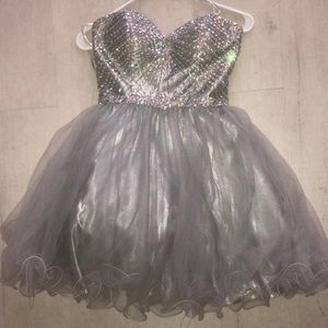 Silver Strapless Gemstone Party Dress